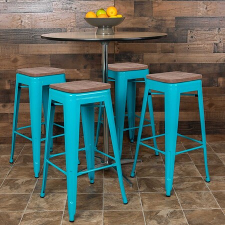 Flash Furniture 30" High Metal Indoor Bar Stool, Teal, PK4 4-ET-31320W-30-TL-R-GG